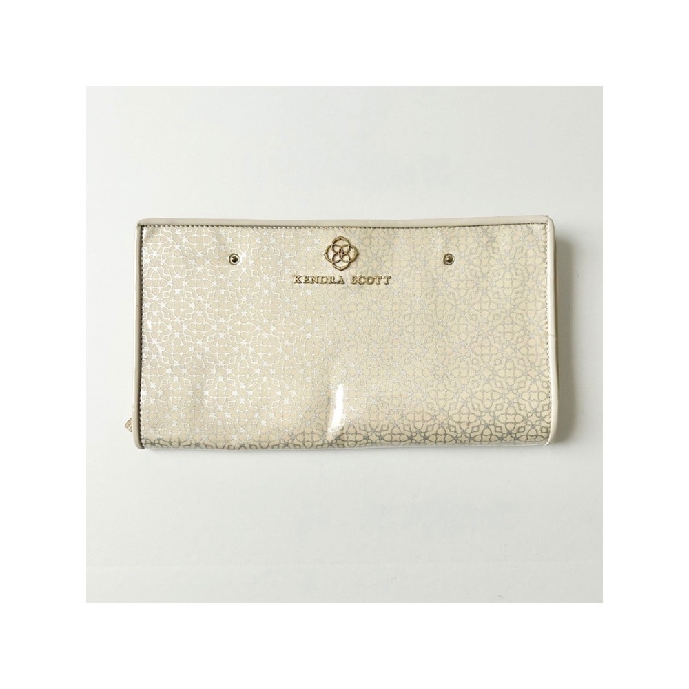 Kendra Scott Jewelry Travel Organizer Cream Silver Folding Portfolio Case